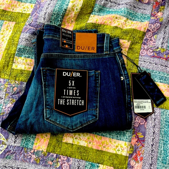 DUER Men’s Performance Denim Athletic Straight Heritage Rinse Size 34 x 32 - NWT - Picture 2 of 9